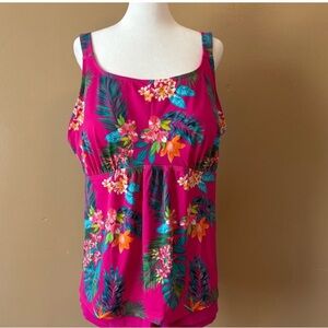 Kim Gravel Tankini Top. Size 22W. Pink Floral. TOP ONLY